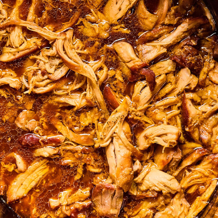 Crockpot Honey Garlic Chicken in a crock pot.