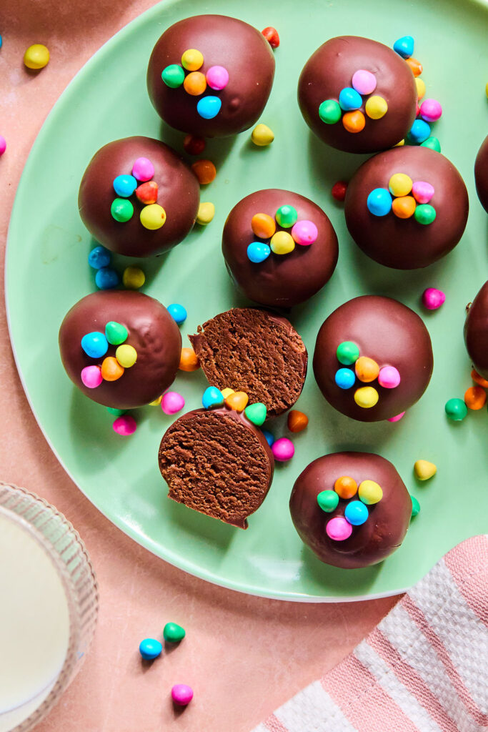 Cosmic Brownie Protein Bites on a plate.