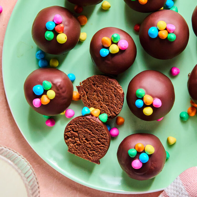 Cosmic Brownie Protein Bites on a plate.