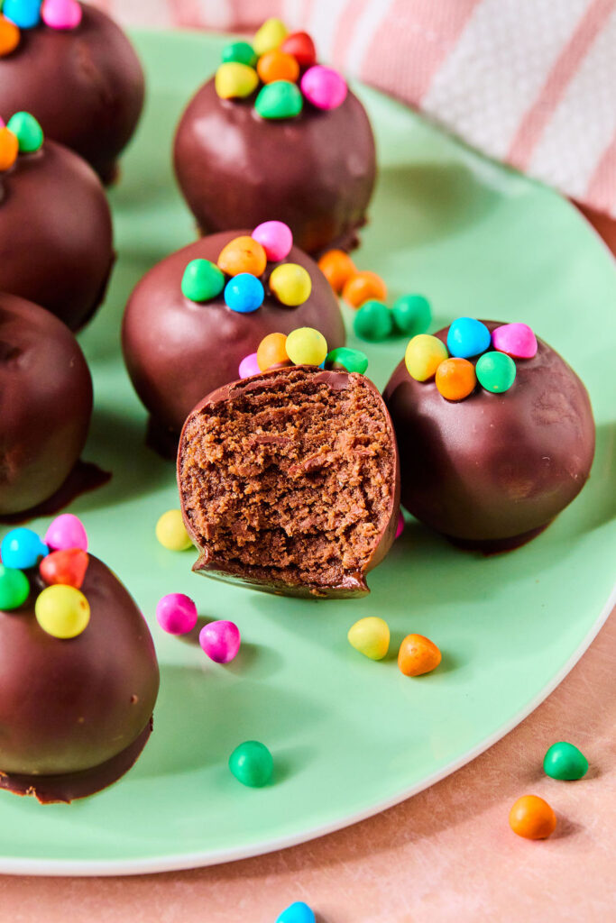 Cosmic Brownie Protein Bites on a plate.