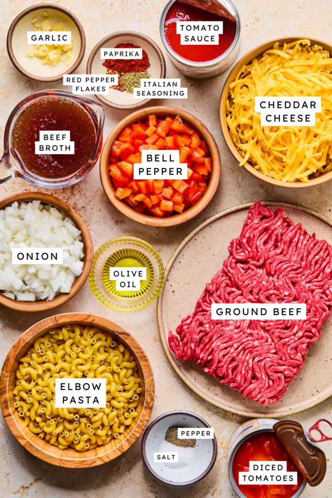 Ingredients for American Goulash.