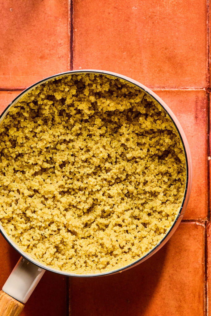 Cooked quinoa in a pot.