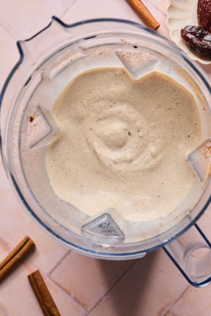 Cinnamon Vanilla Date Milkshake in a blender.