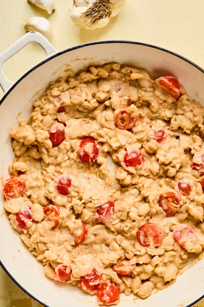 Cherry tomatoes mixed into the beans.