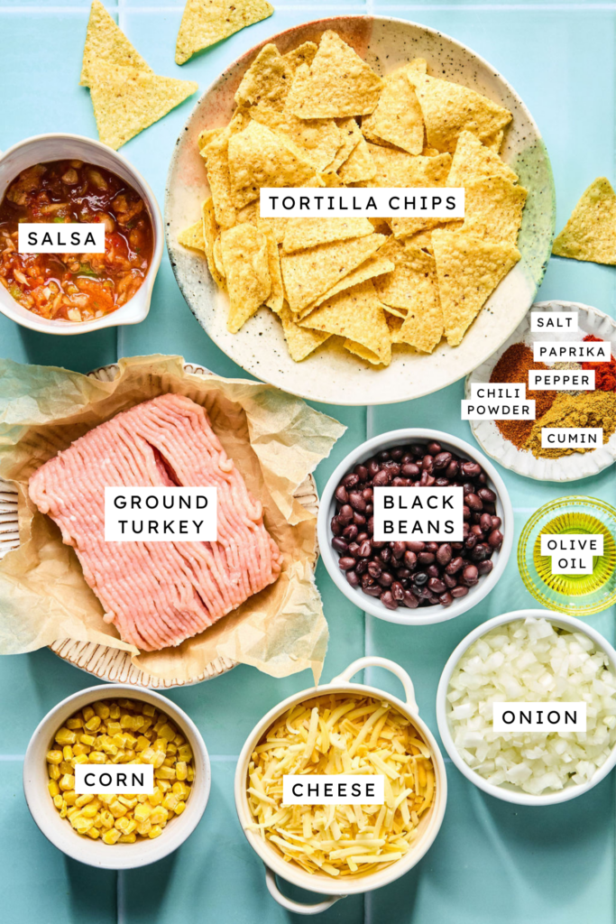 Ingredients for Cheesy Turkey Taco Skillet.