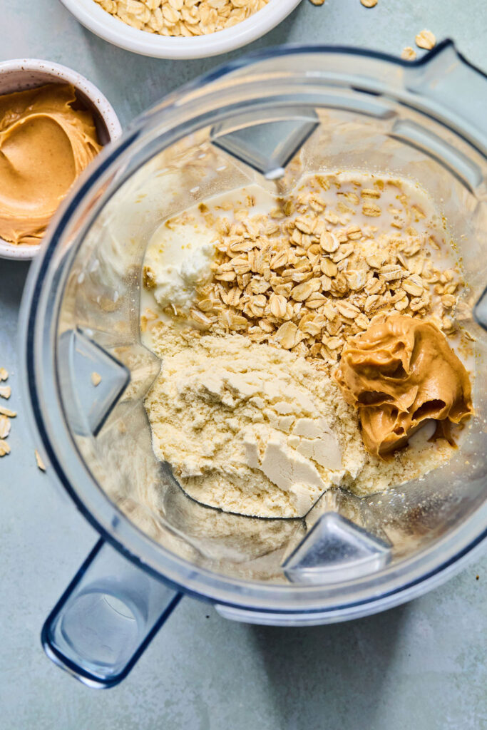 Ingredients in a food processor bowl.
