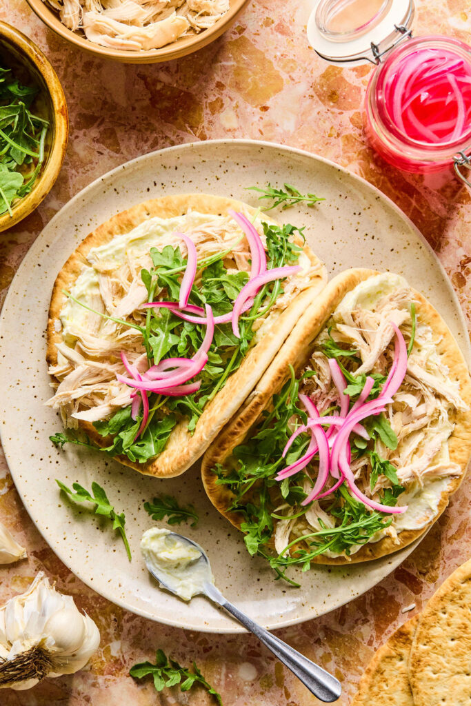 Chicken Labneh Flatbreads on a plate.
