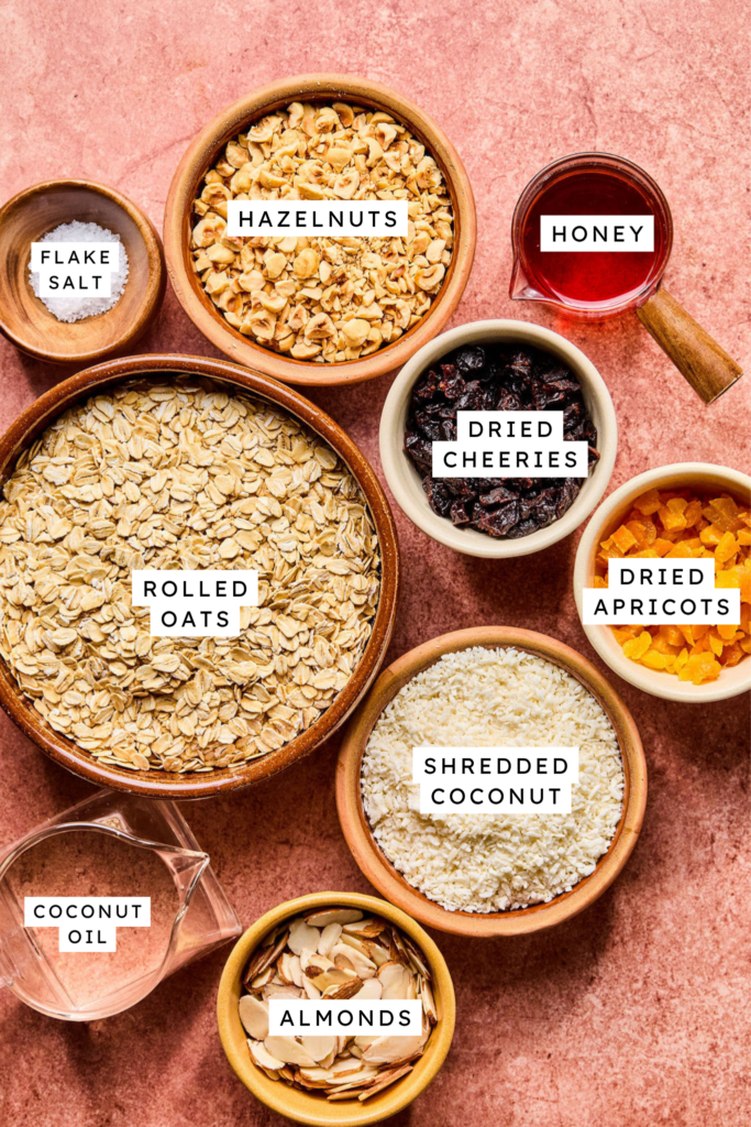 Ingredients for Hazelnut Maple Granola.