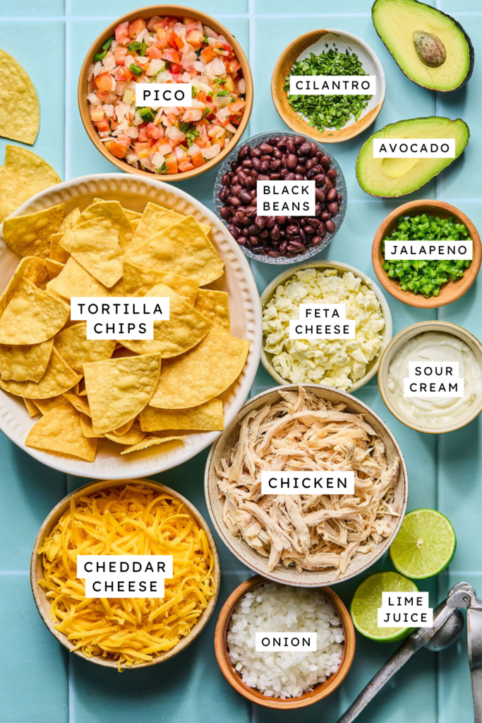 Ingredients for Chicken sheet pan nachos.