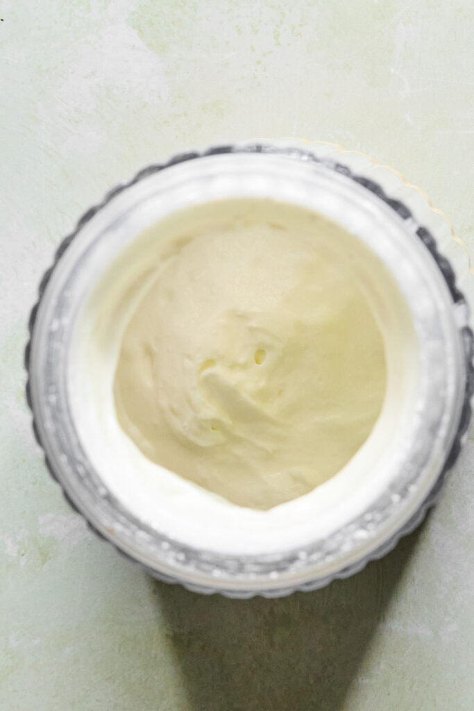 Cottage cheese (blended) in a jar.