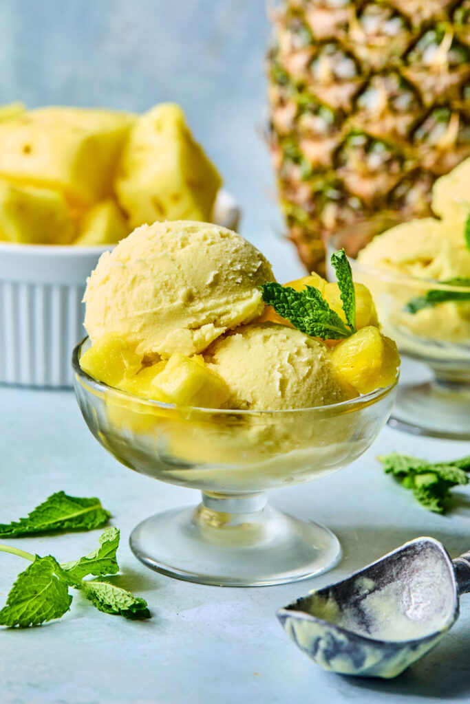 Ninja Creami Pineapple Sorbet in a small bowl.