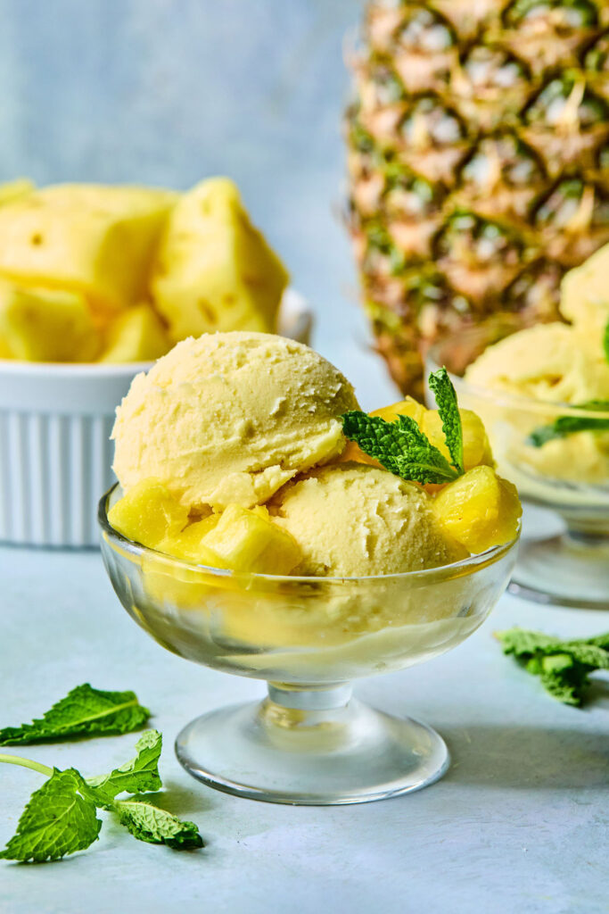 Ninja Creami Pineapple Sorbet in a small bowl.