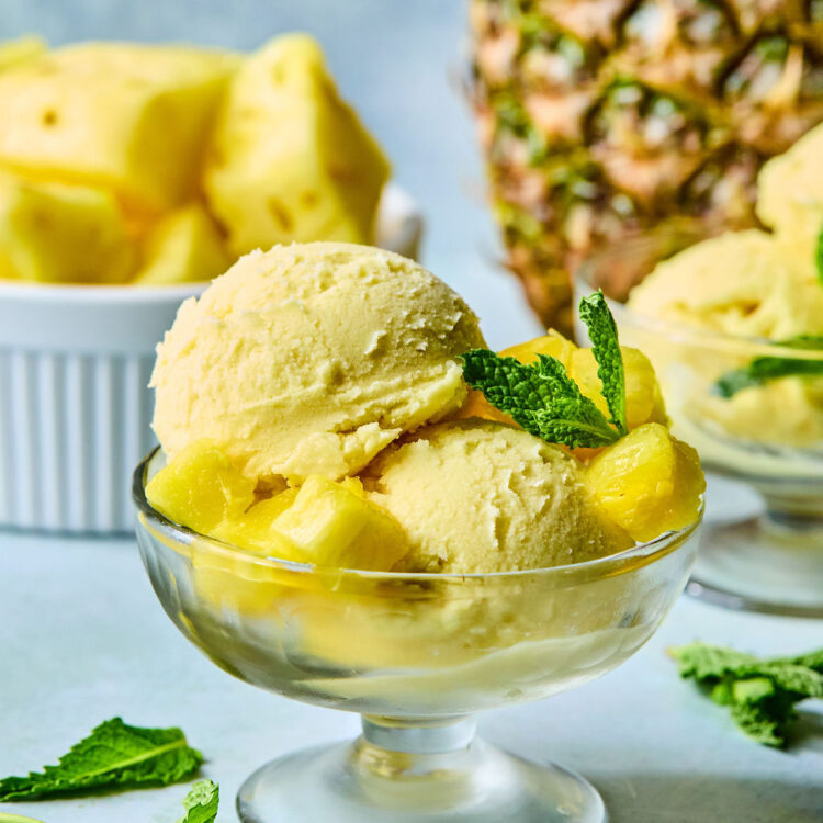 Ninja Creami Pineapple Sorbet in a small bowl.