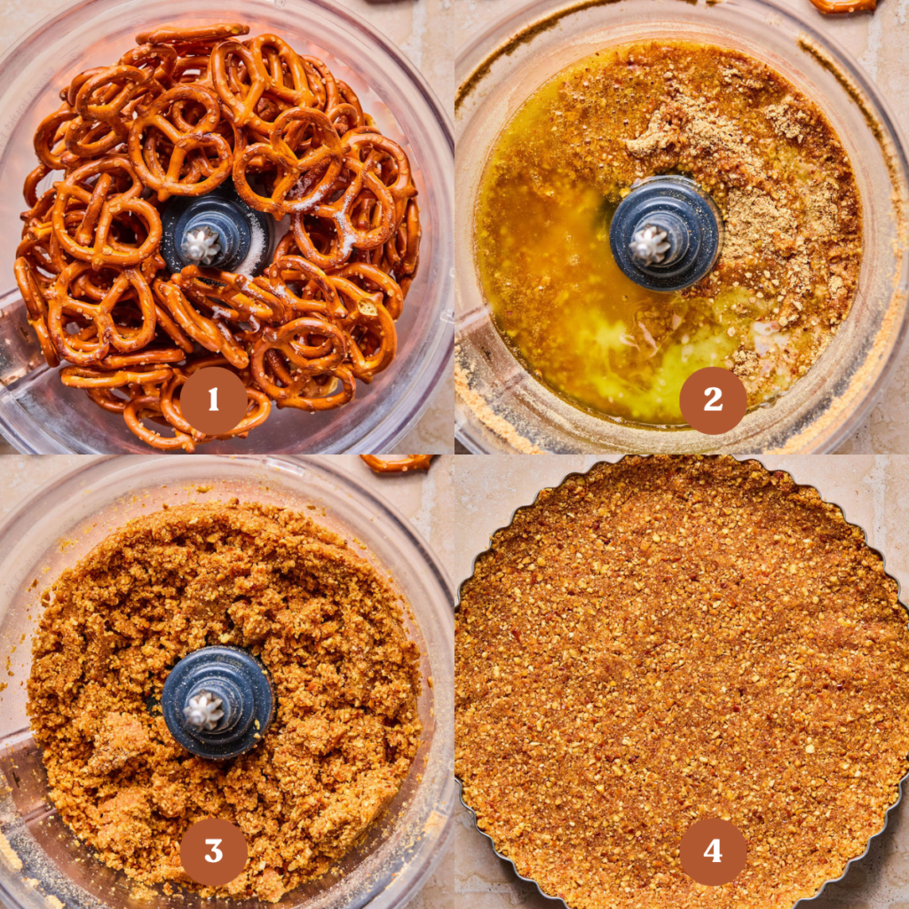 How to make Milk Chocolate Pretzel Tart (process steps).