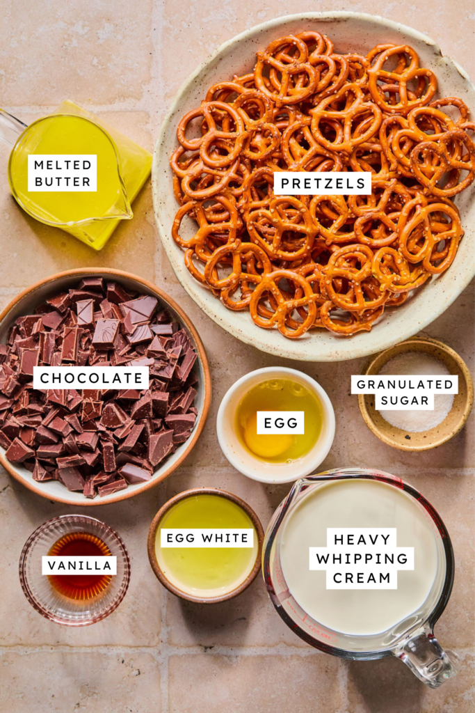 Ingredients for Milk Chocolate Pretzel Tart.