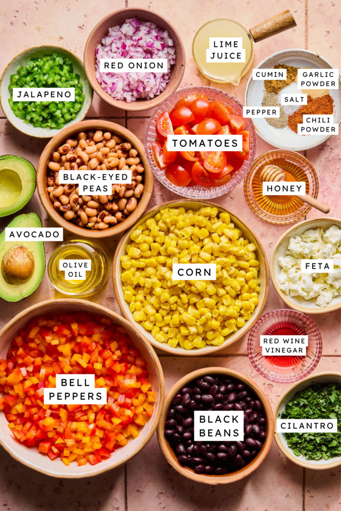 Ingredients for Rainbow Cowboy Caviar.