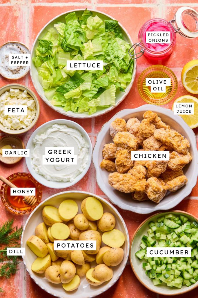 Ingredients for Crispy Chicken Bowls with Whipped Feta.