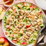 Honey Mustard Chicken Apple Salad Bowls with a fork.