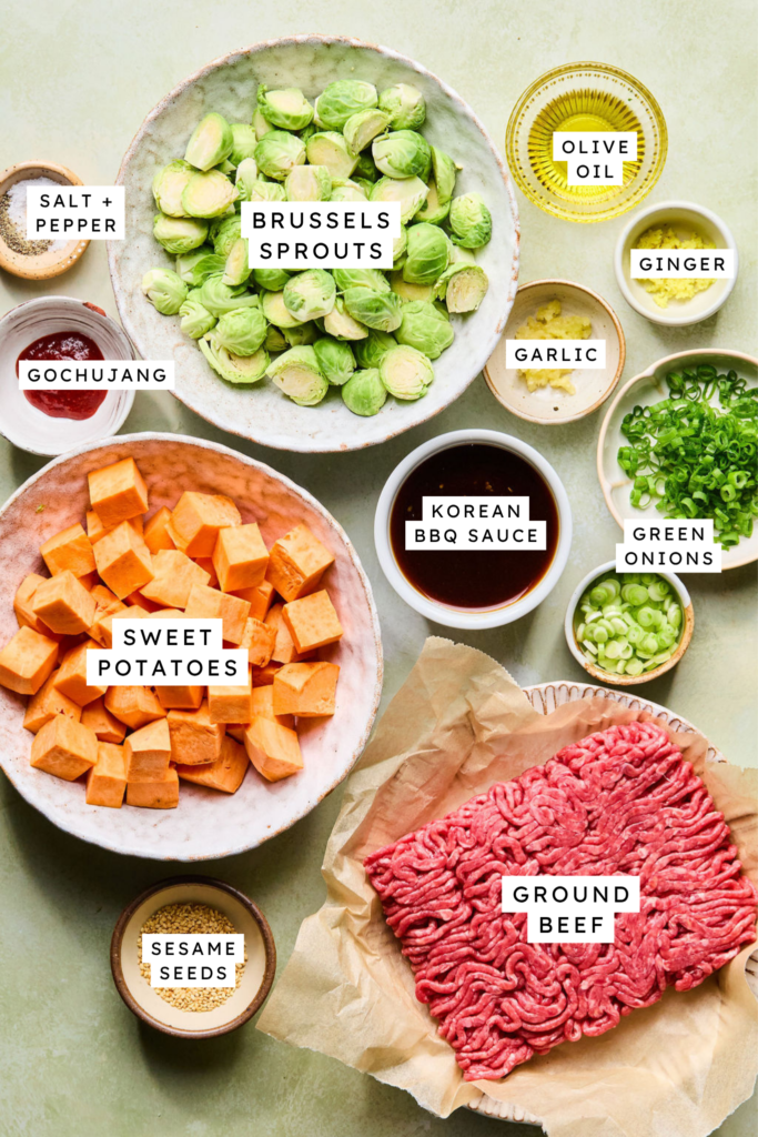 Ingredients for Sticky Korean BBQ Ground Beef and Veggies.