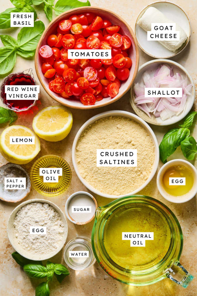 Ingredients for Crispy Goat Cheese & Tomato Salad.
