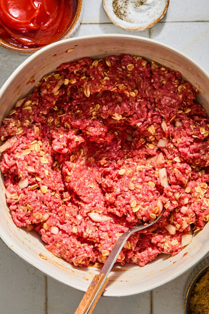 Meatloaf with Oats in a bowl before being cooked.