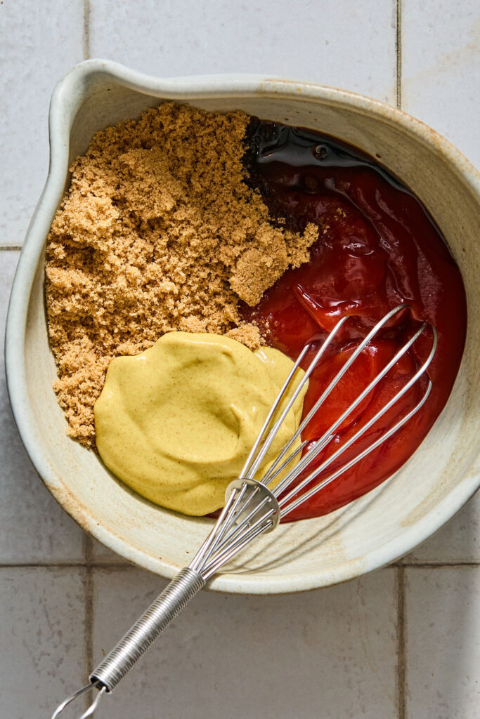 Meatloaf with Oats sauce ingredients in a bowl before being combined.