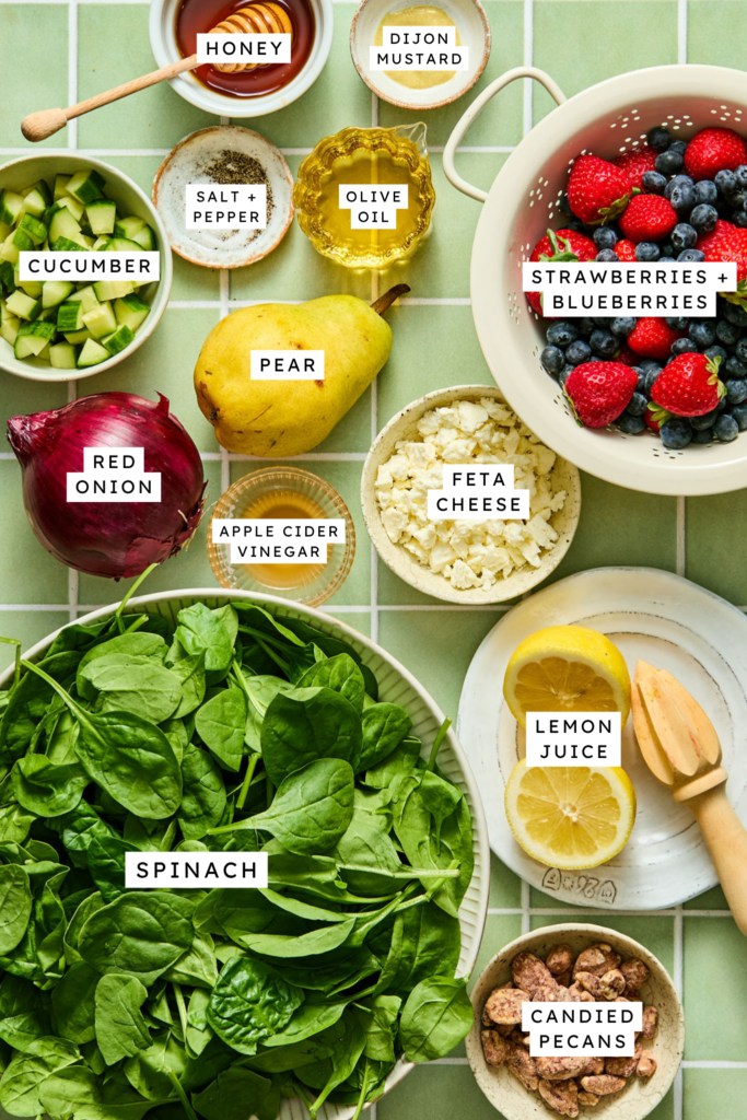 Ingredients for Rainbow Spinach Summer Salad.