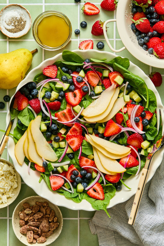 Rainbow Spinach Summer Salad in bowl.