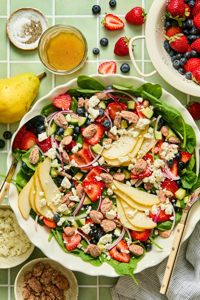 Rainbow Spinach Summer Salad in a bowl.