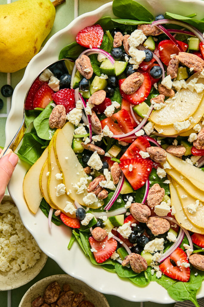 Rainbow Spinach Summer Salad in a bowl.