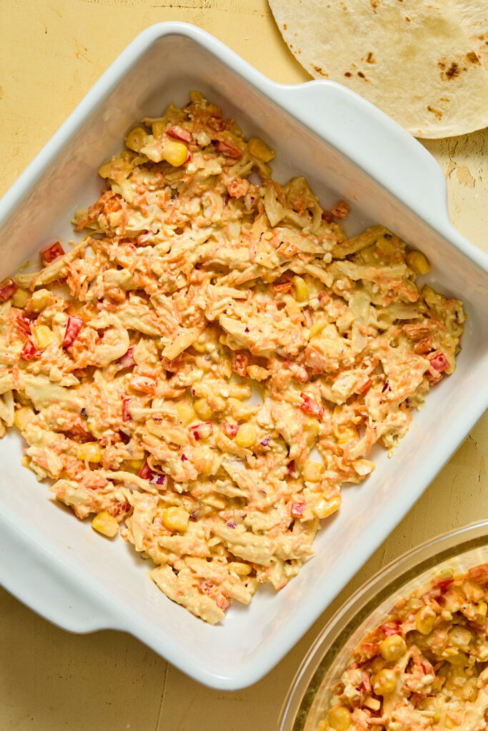 Chickne mixture in a baking dish.
